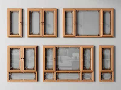 Wooden Casement Windows In Various Designs For Home Interior Decoration 3d model