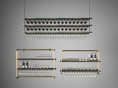 Modern Metal Wine Glass And Bottle Storage Racks With Hanging Multi Layer Design 3d model