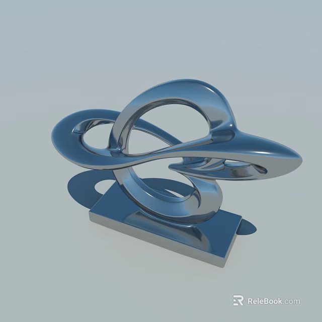 Modern Metallic Abstract Decorative Ornament With Curved Design And Square Base 3d model 