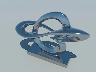 Modern Metallic Abstract Decorative Ornament With Curved Design And Square Base 3d model
