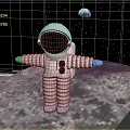 White Detailed Astronaut Spacesuit on Moon Surface with Earth and Starry Sky Background