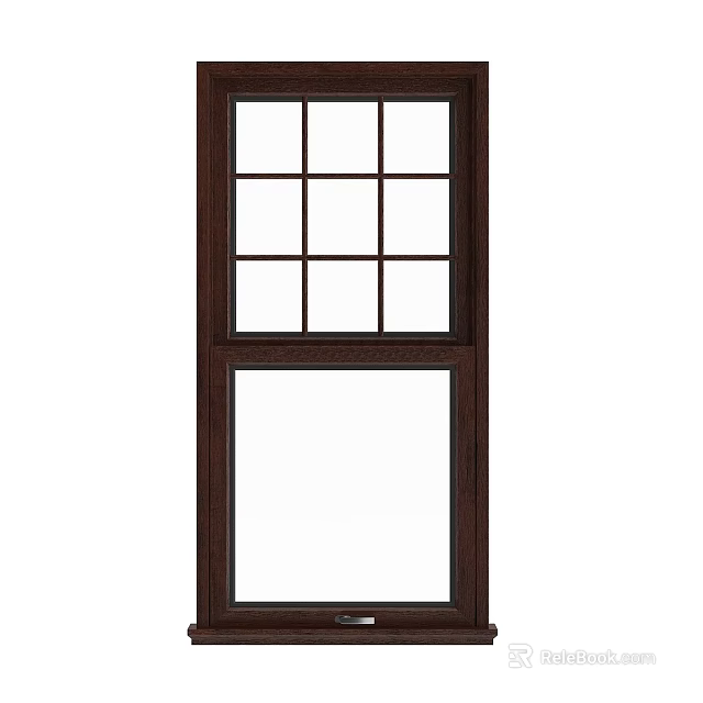 Durable Dark Frame Casement Window With Upper Grid Panes And Large Glass Panel 3d model