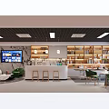 Large Bright Modern Office Reception Lounge With Comfortable Seats And Warm Illuminated Display Shelves