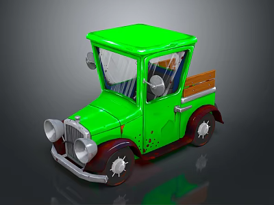Vintage Green Small Pickup Truck With Wooden Cargo Bed And Classic Design 3d model