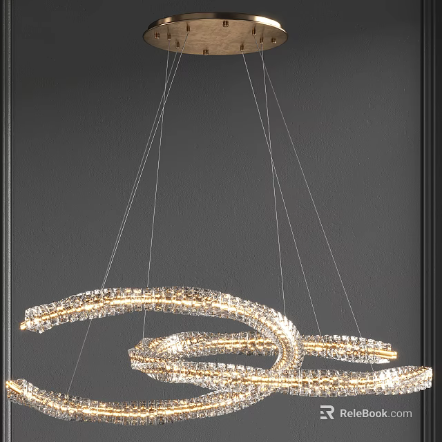 Elegant Modern Spiral Crystal Chandelier With Circular Hanging Crystal Elements 3d model 