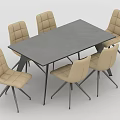 Modern Dining Table And Chair Set With Rectangular Gray Tabletop And Beige Padded Chairs 3d model