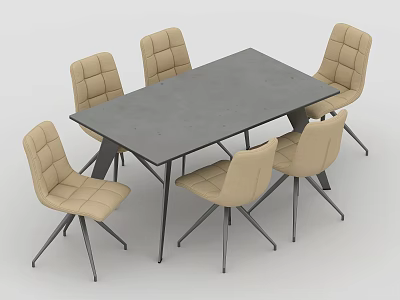 Modern Dining Table And Chair Set With Rectangular Gray Tabletop And Beige Padded Chairs 3d model