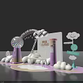 Check in Photo Spot with Purple Gumball Machine Ladder Bench Clouds and Come Live Happiness