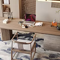 Cozy Study Room Interior With Wooden Desk Laptop Books And Wooden Chair