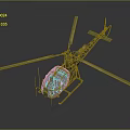Military Green Helicopter 3D Model With Rotors Transparent Cockpit And Landing Gear