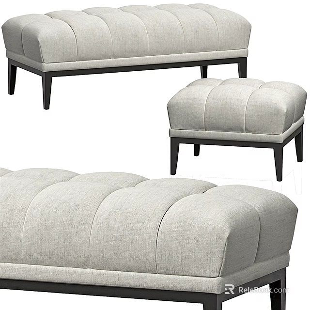 Light Gray Upholstered Sofa Bench With Padded Design And Black Wooden Legs 3d model 