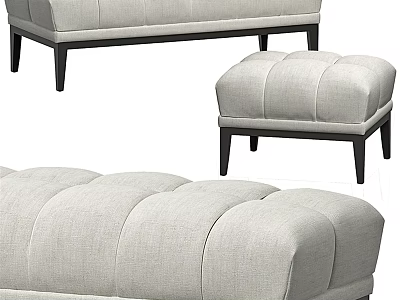 Light Gray Upholstered Sofa Bench With Padded Design And Black Wooden Legs 3d model