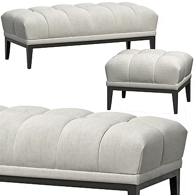 Light Gray Upholstered Sofa Bench With Padded Design And Black Wooden Legs 3d model