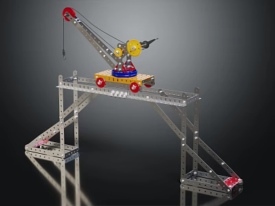 Toy Construction Crane Model With Metal Frame Red Wheels And Yellow Parts 3d model