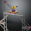 Toy Construction Crane Model With Metal Frame Red Wheels And Yellow Parts