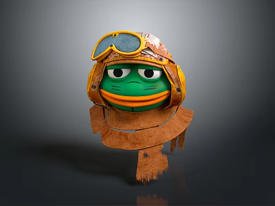 Green Frog Wearing Yellow Aviator Goggles And Brown Pilot Scarf With Serious Expression 3d model