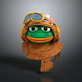 Green Frog Wearing Yellow Aviator Goggles And Brown Pilot Scarf With Serious Expression