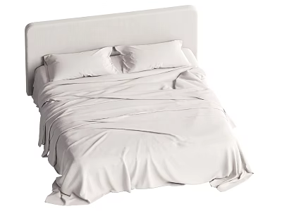 Modern Minimalist Double Bed With Upholstered Headboard White Linens And Pillows 3d model