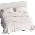 Modern Minimalist Double Bed With Upholstered Headboard White Linens And Pillows