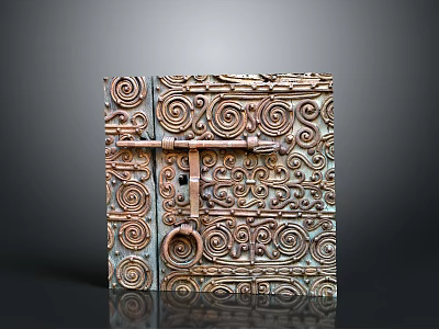 Antique Brass Door With Intricate Spiral Carvings And Ornate Patterns 3d model