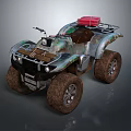 Rugged Off Road Terrain Suitable For Camouflage ATV With Large Tires And Red Storage Box