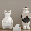 Decorative Cat And Bear Shaped Tissue Box Holders With Sunglasses Hat Necklace And Marble Pattern