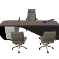 Modern Curved Office Desk with Three Ergonomic Office Chairs and Laptop on Workspace