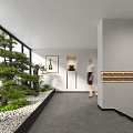 Tranquil Indoor Landscape Featuring Bonsai Tree Gray Flooring Decorative Painting And Floor to Ceiling Windows