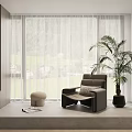 Contemporary Leisure Chair By Large Window With Palm Plant Round Stool Magazines And Mountain View