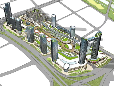 Urban Bird's Eye View Planning With Tall Buildings Green Spaces Integrated Roads And Modern Layout 3d model