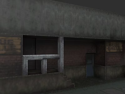 Gray Wall Red Brick Detached Villa With Blue Hill Wooden Sign Metal Railings And Steps 3d model