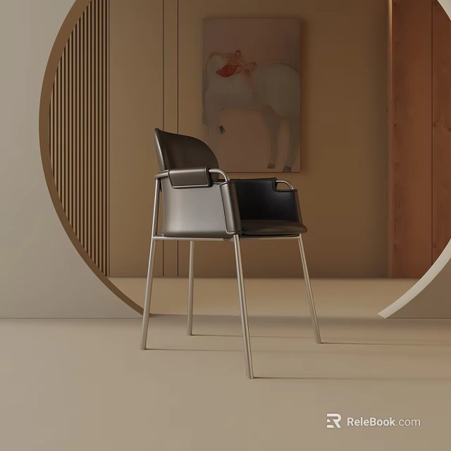 Modern Black Leather Leisure Chair With Metal Frame In Minimalist Interior Design 3d model 