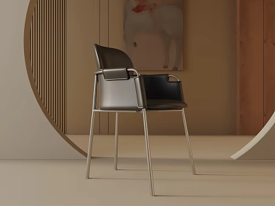 Modern Black Leather Leisure Chair With Metal Frame In Minimalist Interior Design 3d model