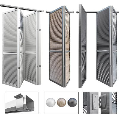 Modern Folding Doors With Slatted Design And Diverse Material Choices For Home Interior 3d model