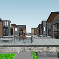 Charming Commercial Street With Stone Buildings Wooden Elements Pedestrians Green Plants And Walkway Lighting