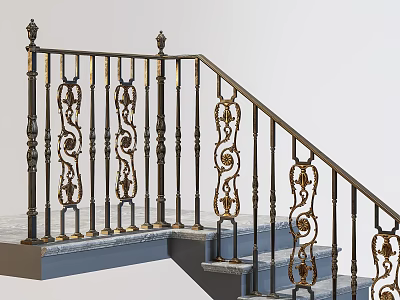 Decorative Wrought Iron Staircase Railing With Intricate Patterns And Balusters 3d model