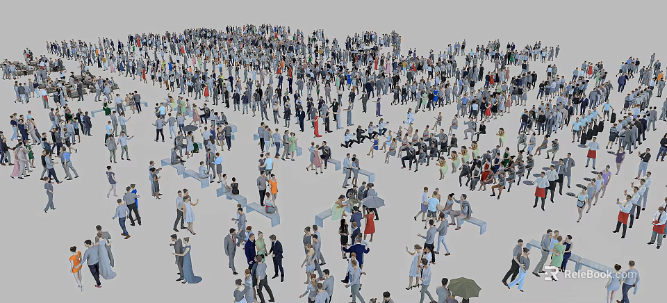 Large Crowd of People Gathering in Public Square Walking and Standing Together 3d model 