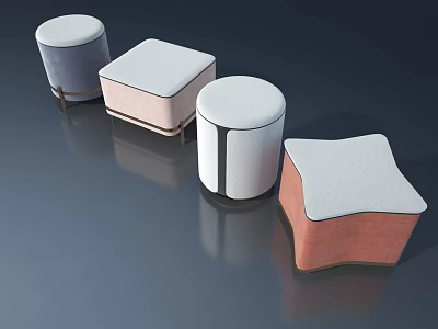 Upholstered Stools With Various Shapes And Colors Gray Pink White Brown 3d model