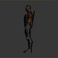 A Man In Tactical Vest With Orange Arm Patterns And Arms Outstretched