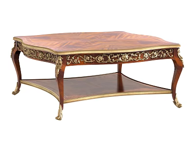 Classic Wooden Coffee Table with Ornate Gold Carved Legs and Lower Storage Shelf 3d model