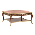 Classic Wooden Coffee Table with Ornate Gold Carved Legs and Lower Storage Shelf
