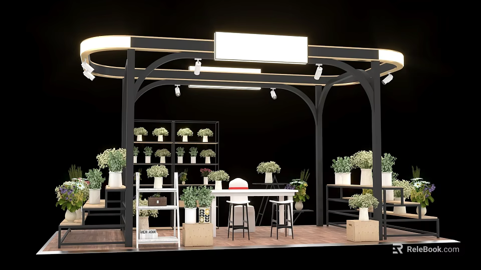 Flower Plant Store With Display Shelves Potted Greenery And Modern Lighting 3d model 