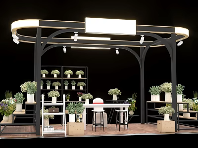 Flower Plant Store With Display Shelves Potted Greenery And Modern Lighting 3d model