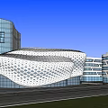 Modern Office Building Complex With Green Roofs Circular Glass Facades And Curved Structures 3d model