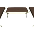 Three Brown Leather Footstools With Gold Metal Legs Modern Design Style