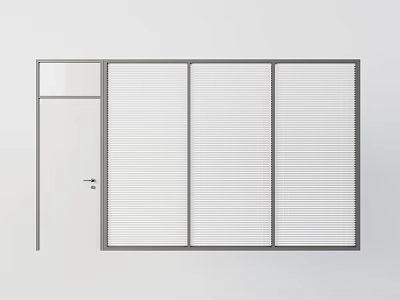 Modern Room Partition With Metal Frame Sliding Louver Panels And Glass Door 3d model