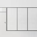 Modern Room Partition With Metal Frame Sliding Louver Panels And Glass Door