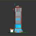 Modern 3D Tall Structure With Blue Top Red White Accents Green Base And Small Building
