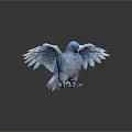 Flying Animal Blue Bird With Spread Wings And Shiny Feathers On Dark Background