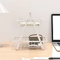 White Two Tier Metal Storage Rack With Wire Baskets For Desk Organizing 3d model